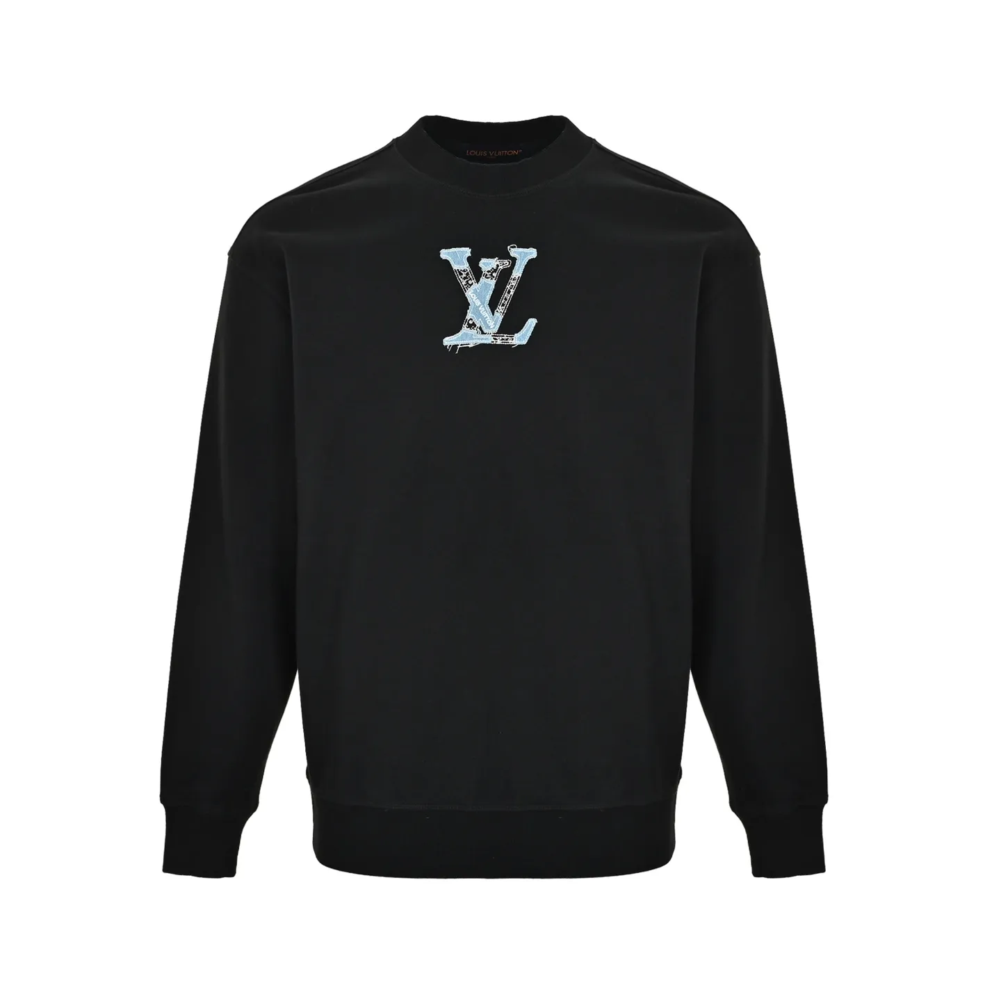 Louis Vuitton/Louis Vuitton denim patch letter embroidered crew neck sweatshirt